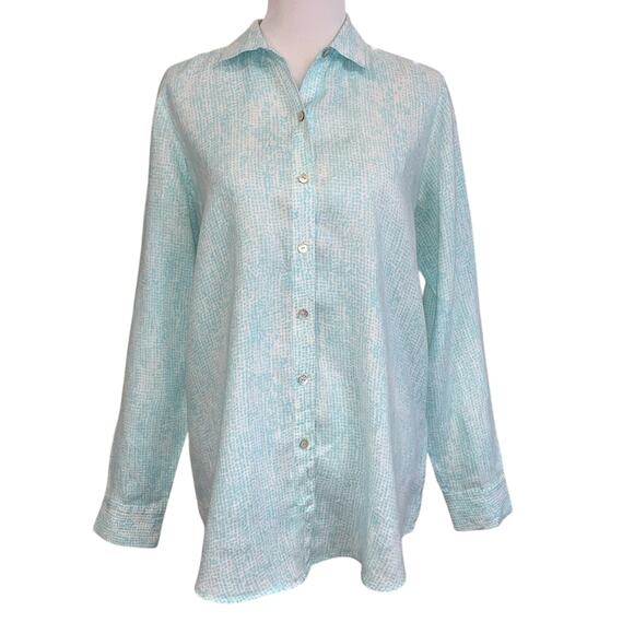 Paperwhite 100% Linen Button Down Teal/White Sz 12 - Picture 1 of 6
